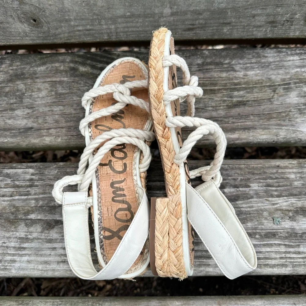 Sam Edelman Cristan Ivory Rope Strappy Espadrille Sandals White Leather Size 8.5